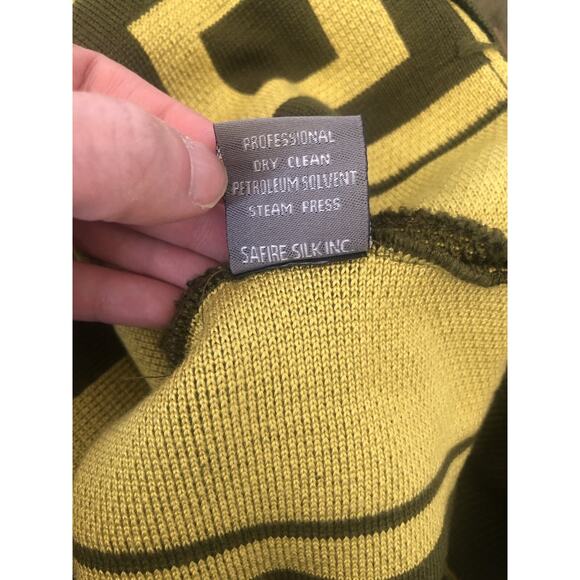 Silversilk Men XXL Green Pattern Squares Full Zip Sweater Faux Fur Collar. R - Picture 8 of 8